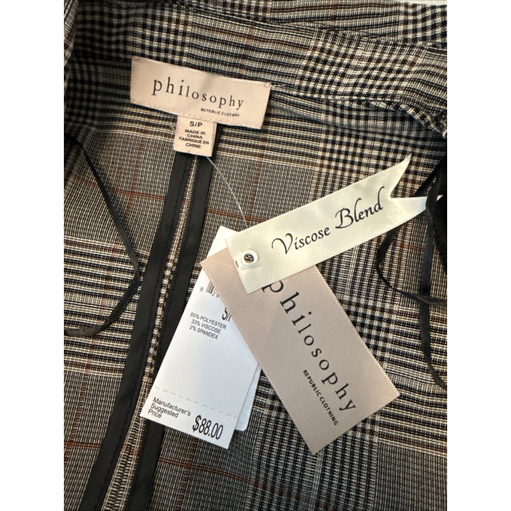 NWT Philosophy Republic Womens Plaid Blazer Small Casual Work Open Front Neutral - Picture 4 of 6